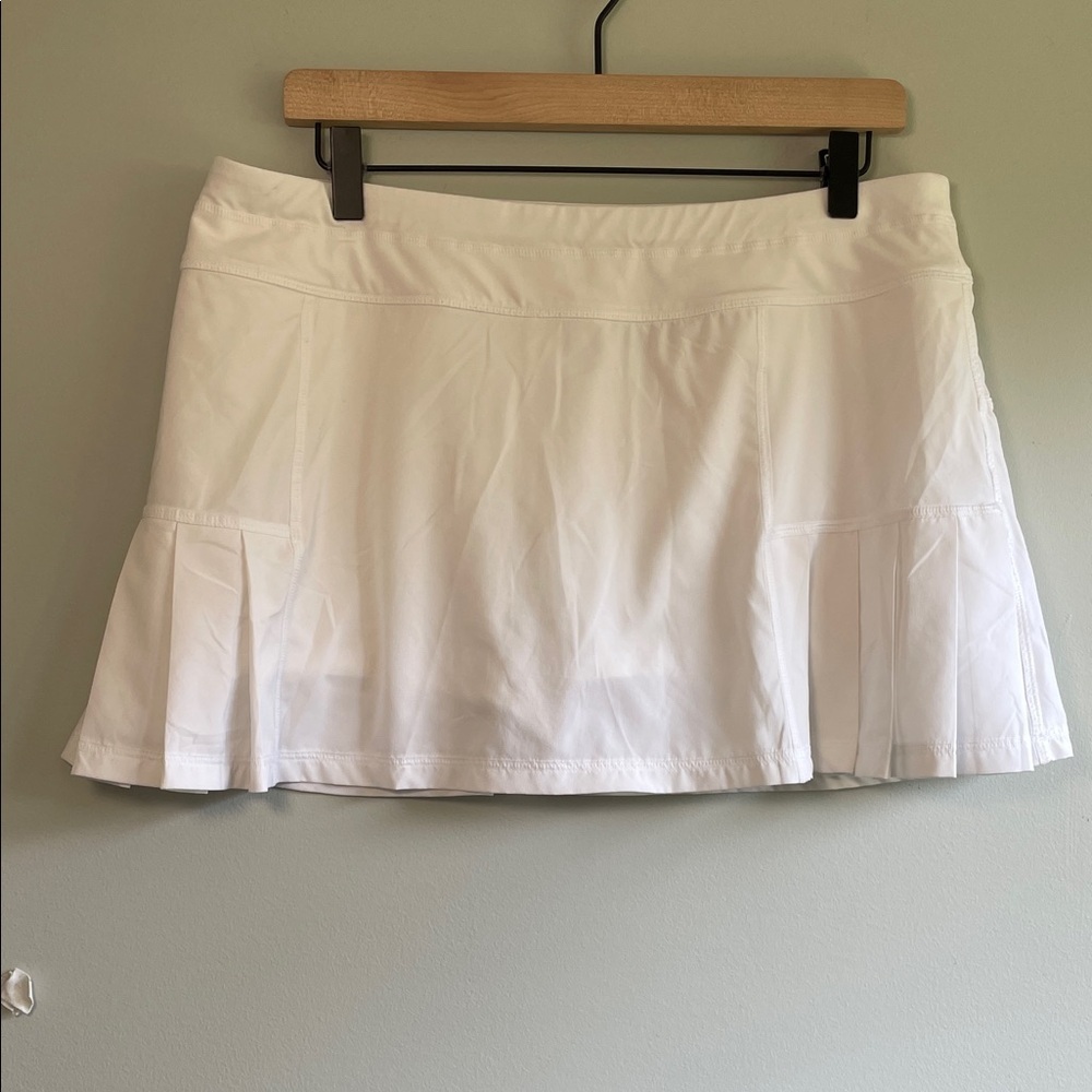 Athleta Womens LARGE White Ace Tennis Skort Layered Ruffle Hem Athletic Skirt